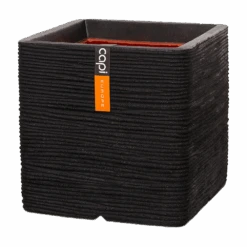 Capi Plantenbak Vierkant Nature Rib NL - L30 X B30 X H30cm - Zwart