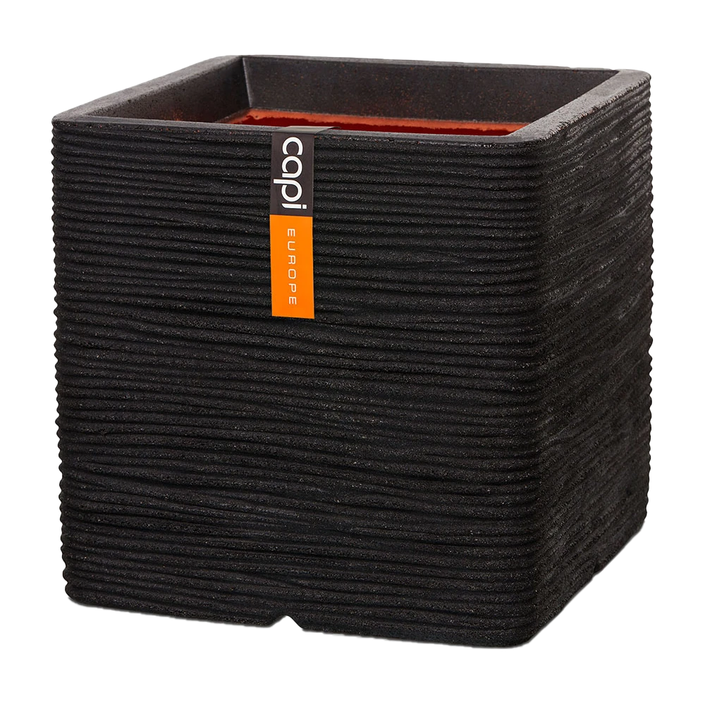 Capi Plantenbak Vierkant Nature Rib NL - L40 X B40 X H40cm - Zwart